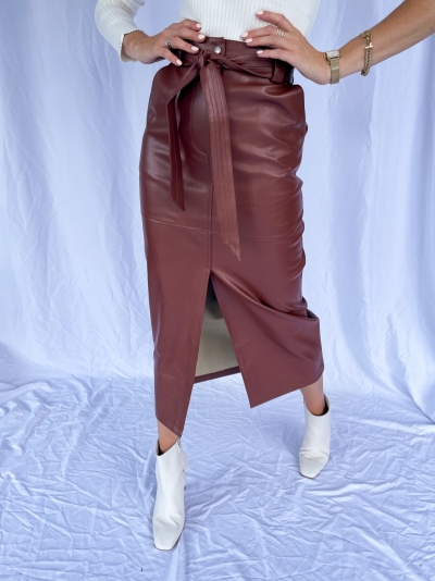 Vegan long slit skirt brown