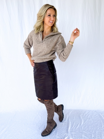 Char vegan mini skirt coffee bean