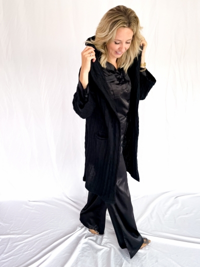Satin high waist pants black
