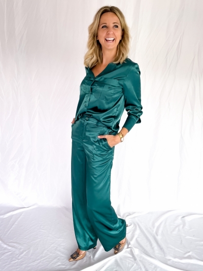 Satin high waist pants smaragd green