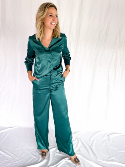 Satin high waist pants smaragd green