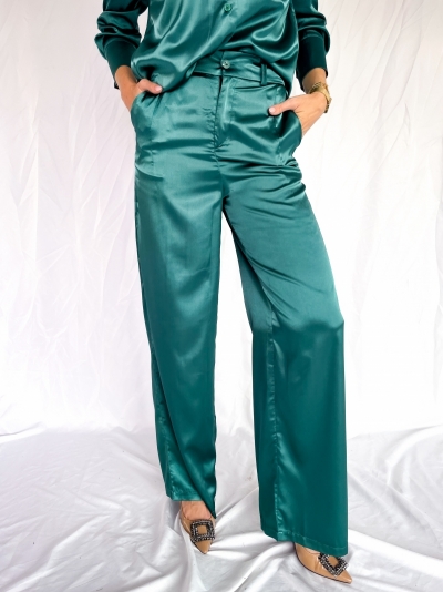 Satin high waist pants smaragd green