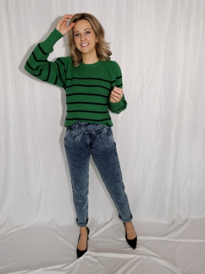 Row stripe puff knit green