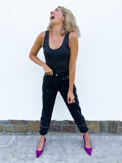 Woven Studded Jeans black denim