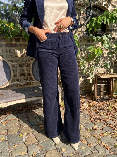 Eva Cord Wide Leg Trousers vainly navy