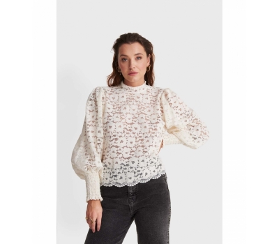 Knitted Stretch Lace Top soft white