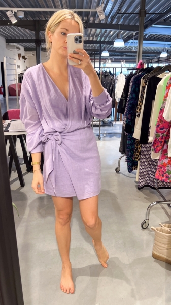 Woven Linen Look Wrap Dress light purple