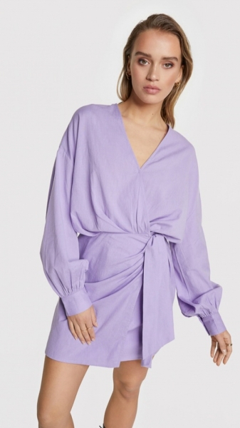 Woven Linen Look Wrap Dress light purple