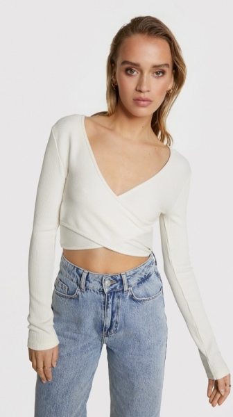 Knitted Fake Wrap Cropped Top cream  