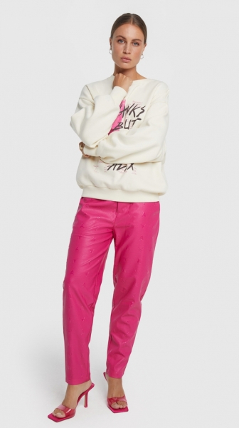 Woven Logo faux leather pants magenta pink