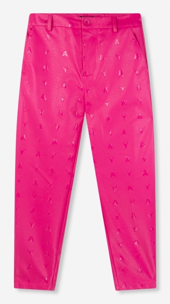 Woven Logo faux leather pants magenta pink