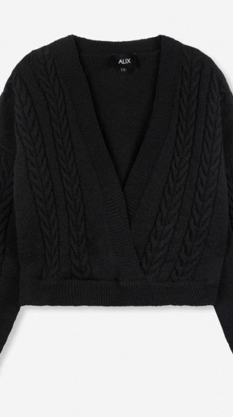 V-neck knitted cropped black