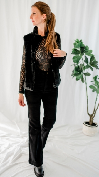 Woven Fitted Lace Top black