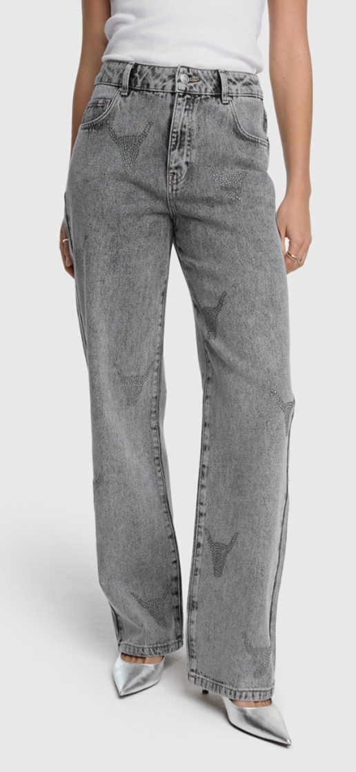 Woven Strass Bull Pants grey washed den