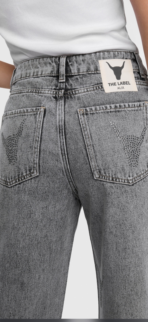 Woven Strass Bull Pants grey washed den