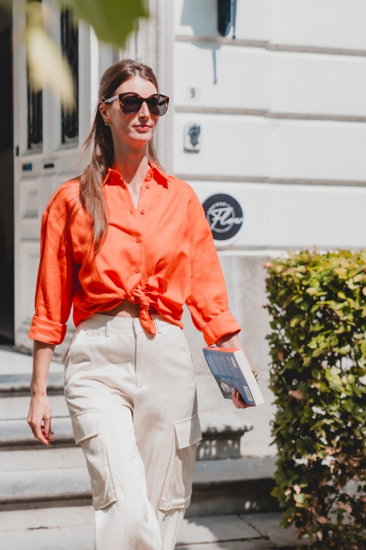 Woven Oversized Linen Blouse neon orange