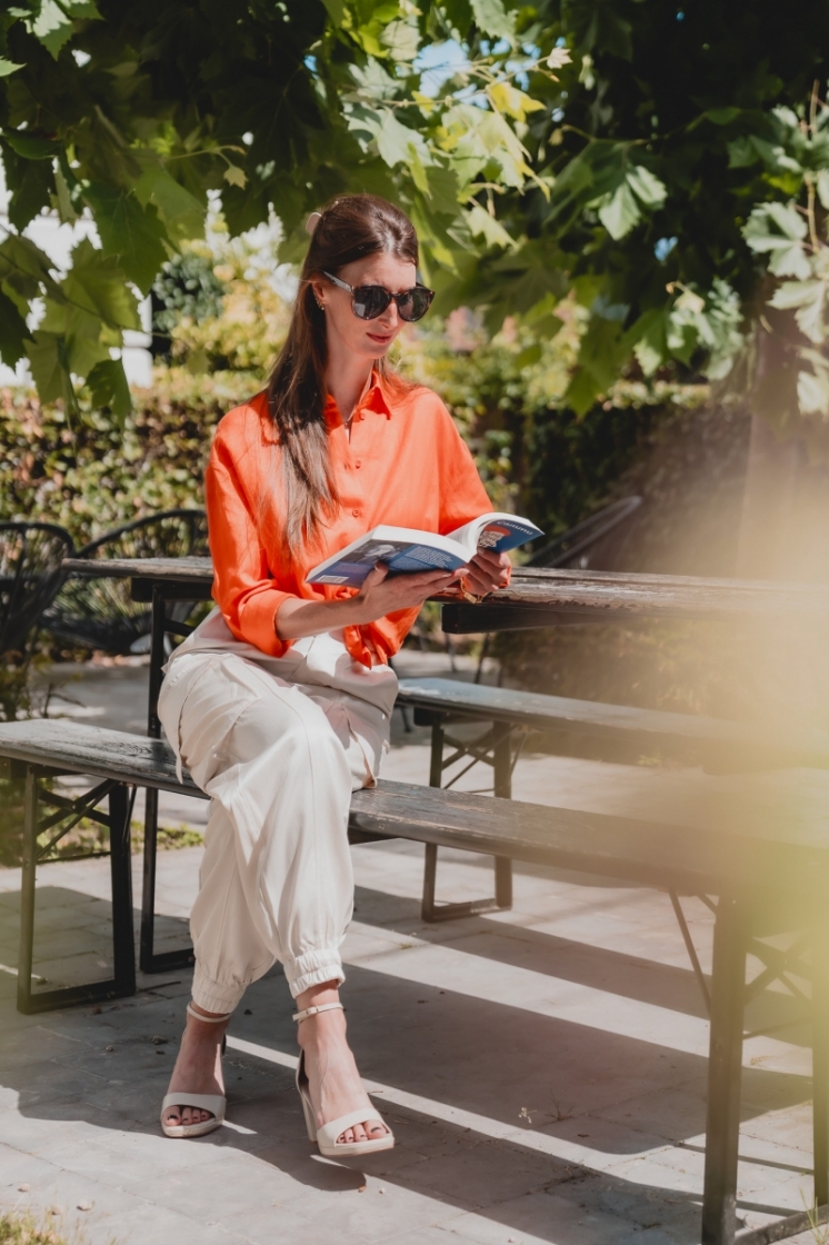 Woven Oversized Linen Blouse neon orange