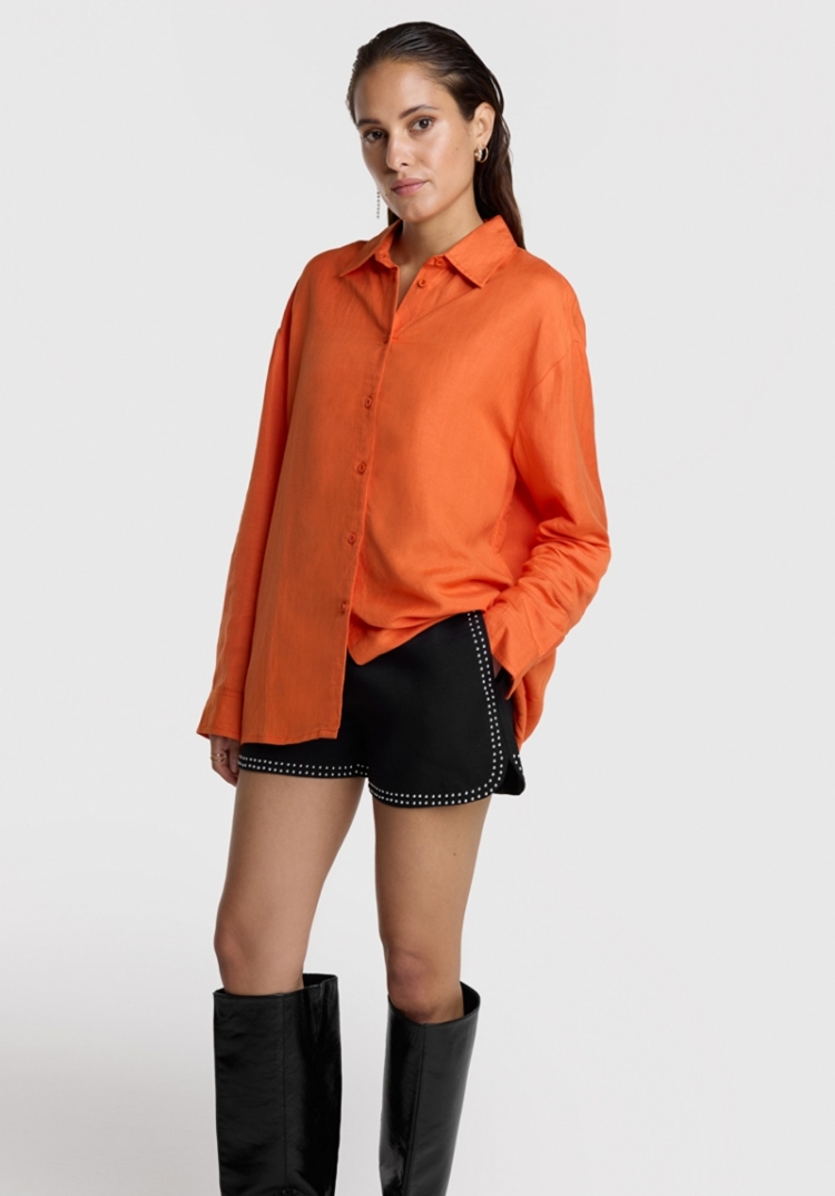 Woven Oversized Linen Blouse neon orange