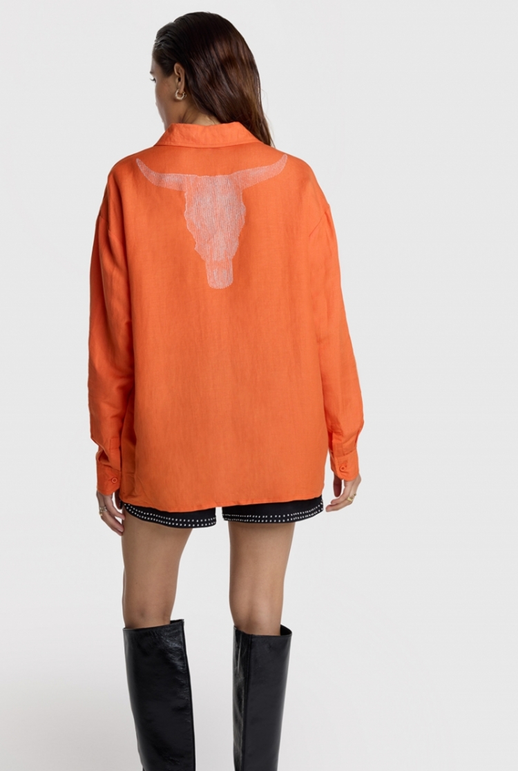 Woven Oversized Linen Blouse neon orange