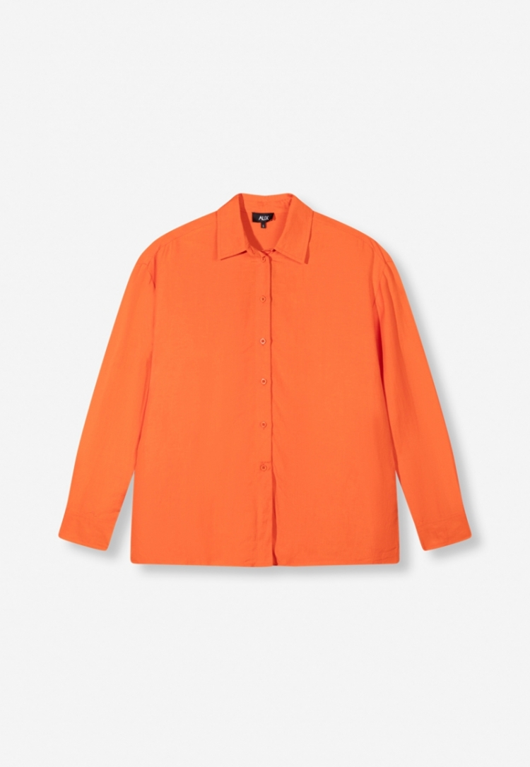 Woven Oversized Linen Blouse neon orange