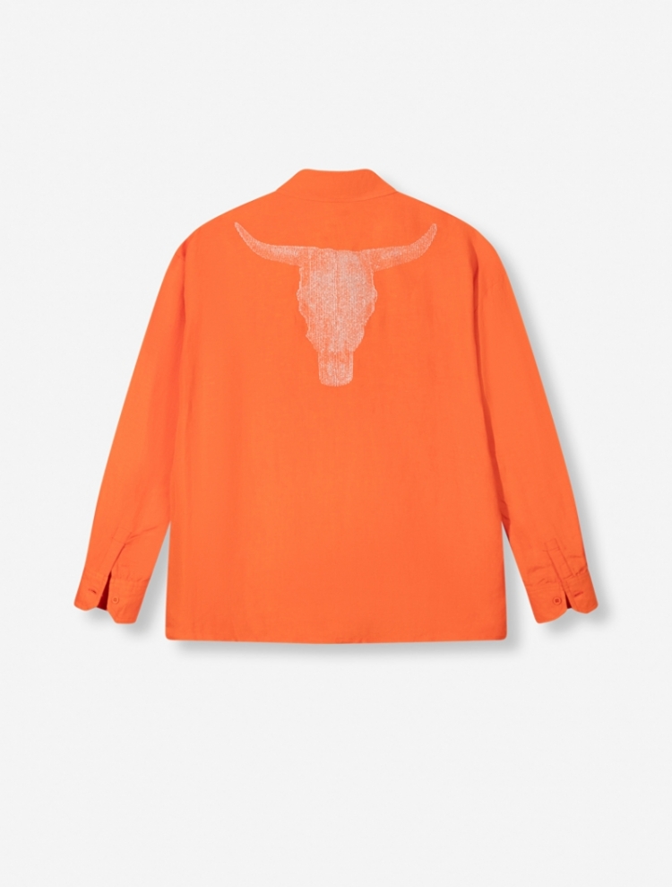 Woven Oversized Linen Blouse neon orange