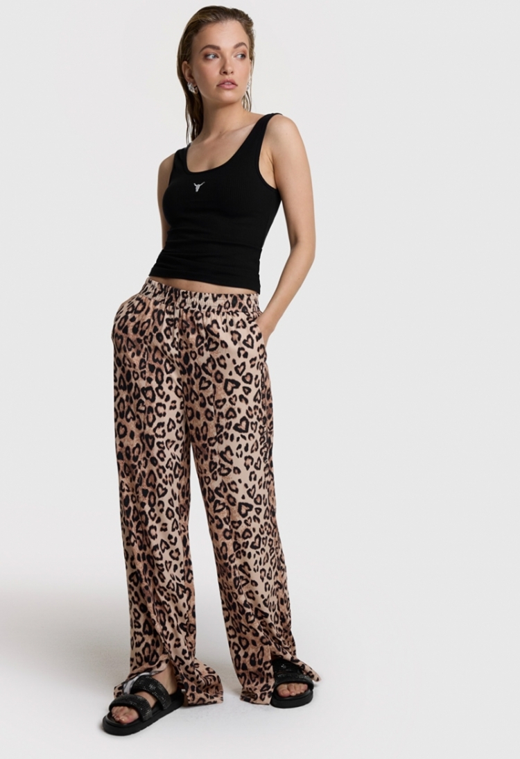 Woven Twill Leopard Pants animal