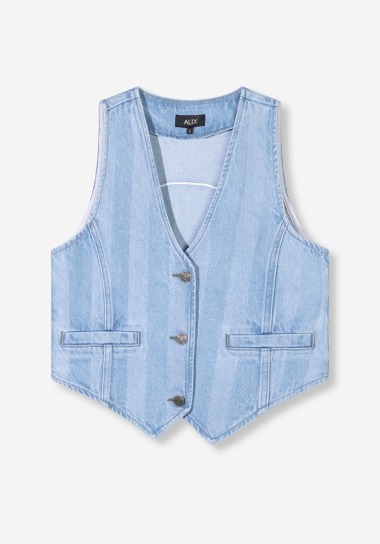 Woven Stripe Denim Waistcoat denim blue