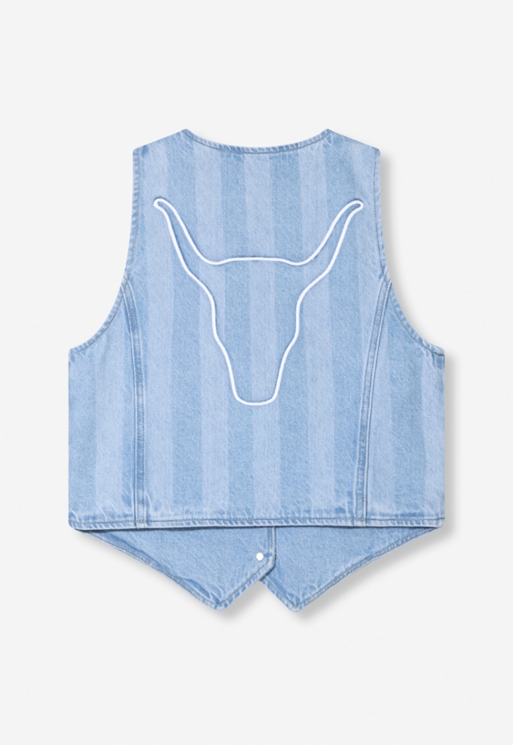 Woven Stripe Denim Waistcoat denim blue