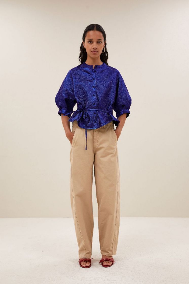 christi metallic blouse azul blue