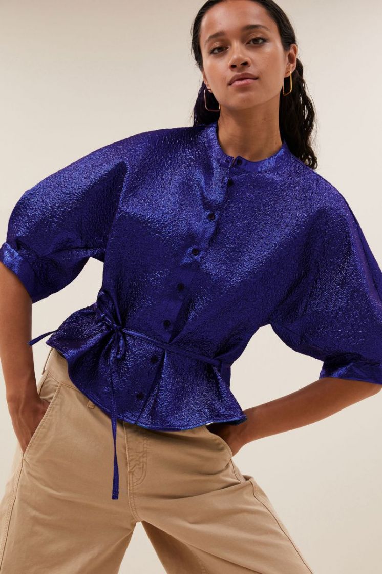 christi metallic blouse azul blue