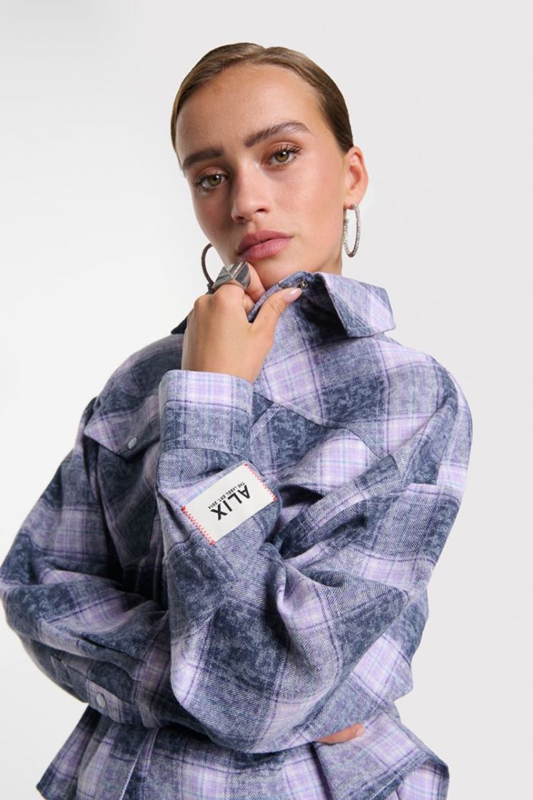 woven checked blouse night blue