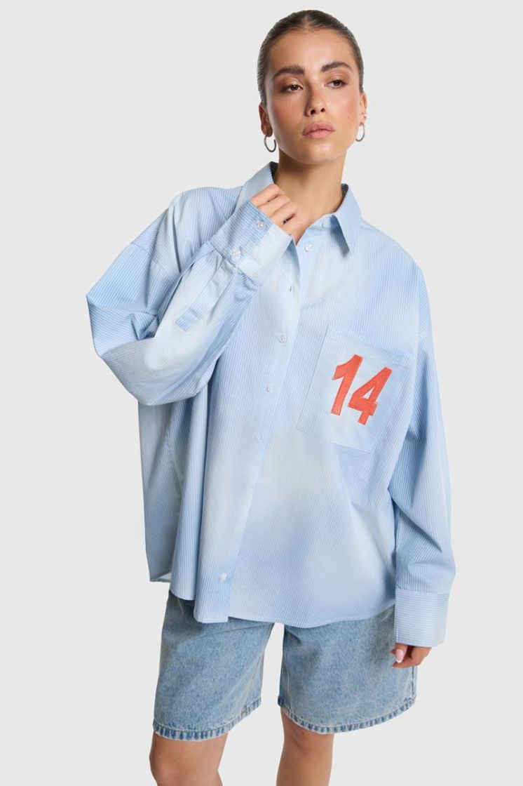 Woven Faded Stripe Blouse soft blue