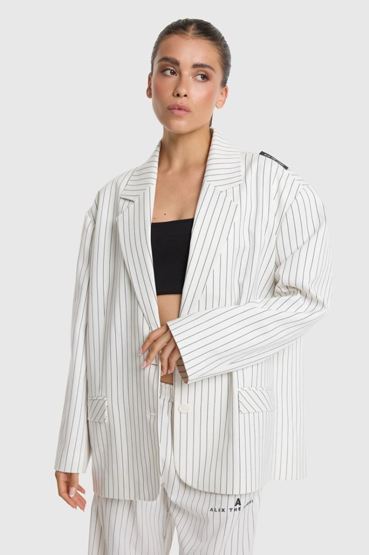 Woven Striped Oversized soft white