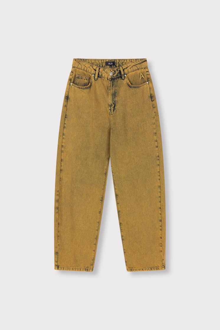 Woven Overdyed Denim Pants yellow ochre