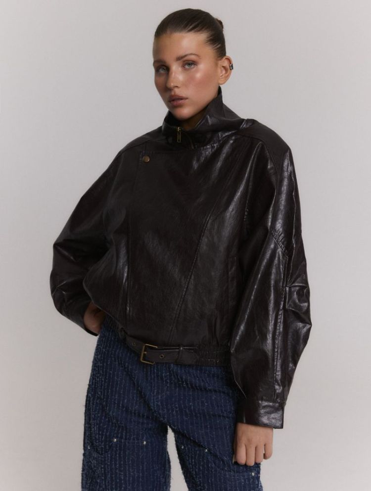 Woven Jacket With Buckle Lee choc brown